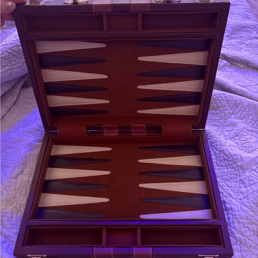 Vintage Leather Backgammon Travel Case - Brown & Cream Colors